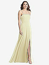 Front View Thumbnail - Butter Yellow Square Neck Chiffon Maxi Dress with Front Slit - Elliott