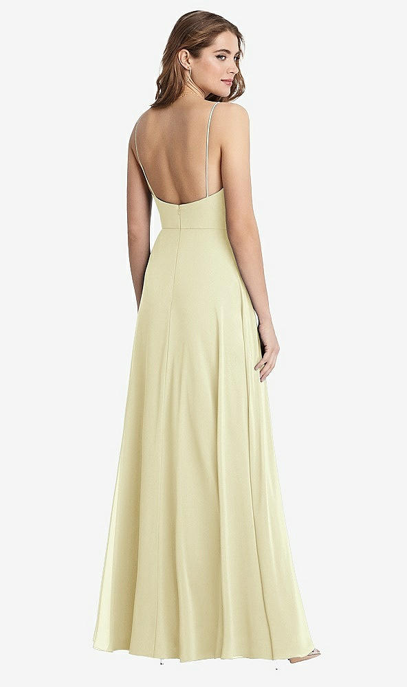 Back View - Butter Yellow Square Neck Chiffon Maxi Dress with Front Slit - Elliott