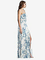 Side View Thumbnail - Cottage Rose Dusk Blue Square Neck Chiffon Maxi Dress with Front Slit - Elliott