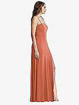 Side View Thumbnail - Terracotta Copper Square Neck Chiffon Maxi Dress with Front Slit - Elliott