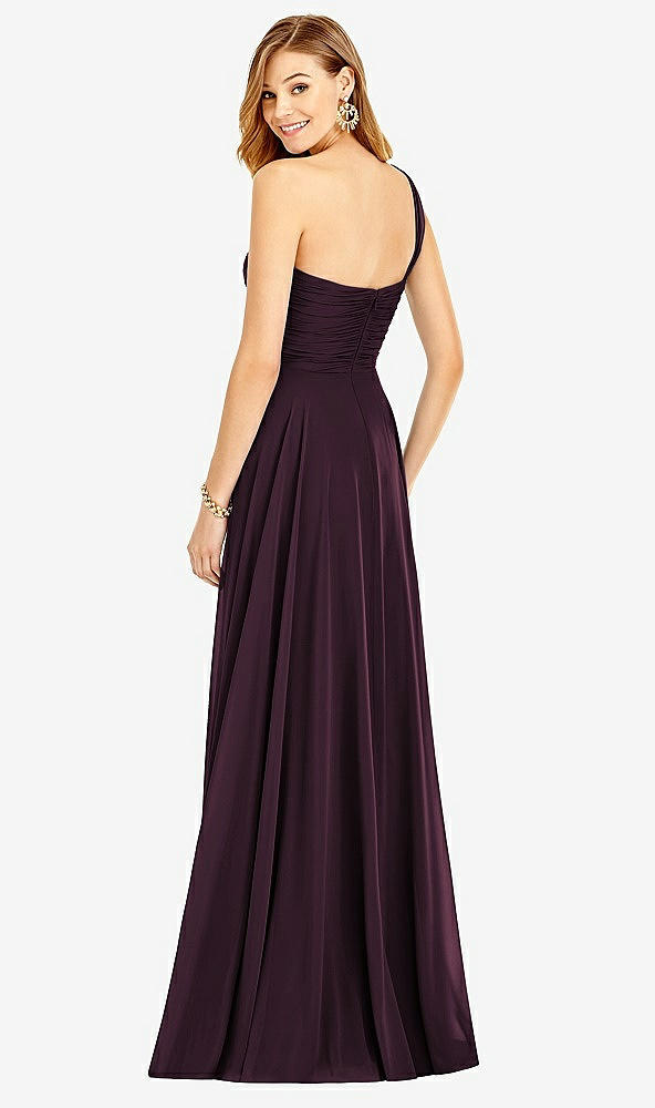 Back View - Deep Plum One-Shoulder Draped Chiffon Maxi Dress - Dani