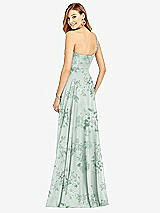 Rear View Thumbnail - Mint Green Floral One-Shoulder Draped Chiffon Maxi Dress - Dani