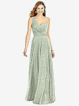 Front View Thumbnail - Vintage Primrose Sage One-Shoulder Draped Chiffon Maxi Dress - Dani