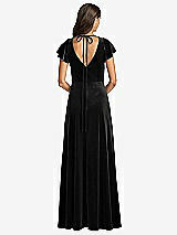 Rear View Thumbnail - Black Flutter Sleeve Velvet Maxi Dress with Pockets