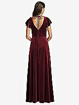 Rear View Thumbnail - Cabernet Flutter Sleeve Velvet Maxi Dress with Pockets
