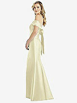 Front View Thumbnail - Butter Yellow Off-the-Shoulder Bow-Back Satin Trumpet Gown
