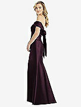 Front View Thumbnail - Deep Plum Off-the-Shoulder Bow-Back Satin Trumpet Gown