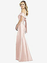 Front View Thumbnail - Blush Off-the-Shoulder Bow-Back Satin Trumpet Gown