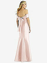 Rear View Thumbnail - Blush Off-the-Shoulder Bow-Back Satin Trumpet Gown