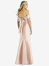 Rear View Thumbnail - Cameo Off-the-Shoulder Bow-Back Satin Trumpet Gown