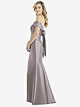 Front View Thumbnail - Cashmere Gray Off-the-Shoulder Bow-Back Satin Trumpet Gown