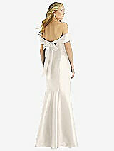 Rear View Thumbnail - Ivory Off-the-Shoulder Bow-Back Satin Trumpet Gown