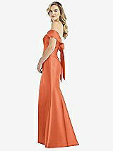 Front View Thumbnail - Portofino Orange Off-the-Shoulder Bow-Back Satin Trumpet Gown