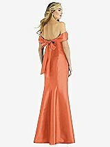 Rear View Thumbnail - Portofino Orange Off-the-Shoulder Bow-Back Satin Trumpet Gown