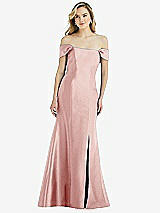 Side View Thumbnail - Rose Off-the-Shoulder Bow-Back Satin Trumpet Gown