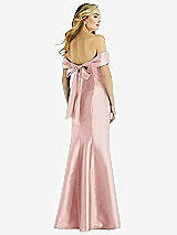 Rear View Thumbnail - Rose Off-the-Shoulder Bow-Back Satin Trumpet Gown