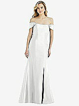 Side View Thumbnail - White Off-the-Shoulder Bow-Back Satin Trumpet Gown