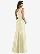 Alt View 2 Thumbnail - Butter Yellow Bow One-Shoulder Satin Trumpet Gown