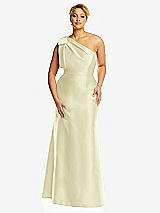Alt View 4 Thumbnail - Butter Yellow Bow One-Shoulder Satin Trumpet Gown