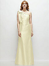 Front View Thumbnail - Butter Yellow Bow One-Shoulder Satin Trumpet Gown