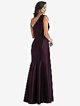 Alt View 2 Thumbnail - Deep Plum Bow One-Shoulder Satin Trumpet Gown