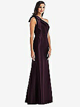 Alt View 3 Thumbnail - Deep Plum Bow One-Shoulder Satin Trumpet Gown