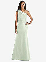 Alt View 1 Thumbnail - Mint Green Bow One-Shoulder Satin Trumpet Gown