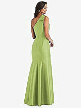 Alt View 2 Thumbnail - Mojito Bow One-Shoulder Satin Trumpet Gown