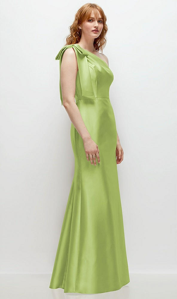 Back View - Mojito Bow One-Shoulder Satin Trumpet Gown