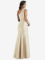 Alt View 2 Thumbnail - Champagne Bow One-Shoulder Satin Trumpet Gown