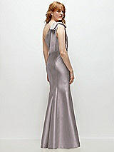 Side View Thumbnail - Cashmere Gray Bow One-Shoulder Satin Trumpet Gown