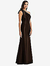 Alt View 3 Thumbnail - Espresso Bow One-Shoulder Satin Trumpet Gown
