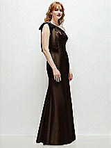Rear View Thumbnail - Espresso Bow One-Shoulder Satin Trumpet Gown