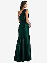 Alt View 2 Thumbnail - Evergreen Bow One-Shoulder Satin Trumpet Gown