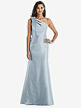 Alt View 1 Thumbnail - Mist Bow One-Shoulder Satin Trumpet Gown