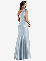 Alt View 2 Thumbnail - Mist Bow One-Shoulder Satin Trumpet Gown