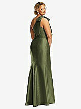 Alt View 6 Thumbnail - Olive Green Bow One-Shoulder Satin Trumpet Gown