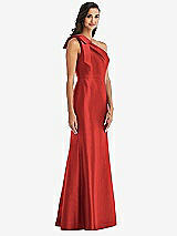 Alt View 3 Thumbnail - Poppy Red Bow One-Shoulder Satin Trumpet Gown