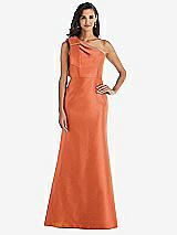 Alt View 1 Thumbnail - Portofino Orange Bow One-Shoulder Satin Trumpet Gown