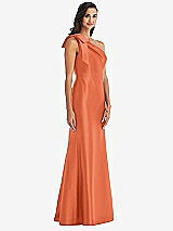 Alt View 3 Thumbnail - Portofino Orange Bow One-Shoulder Satin Trumpet Gown