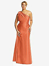 Alt View 4 Thumbnail - Portofino Orange Bow One-Shoulder Satin Trumpet Gown