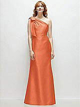 Front View Thumbnail - Portofino Orange Bow One-Shoulder Satin Trumpet Gown