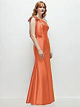 Rear View Thumbnail - Portofino Orange Bow One-Shoulder Satin Trumpet Gown