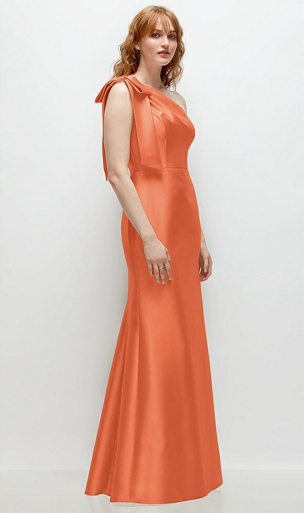 Back View - Portofino Orange Bow One-Shoulder Satin Trumpet Gown
