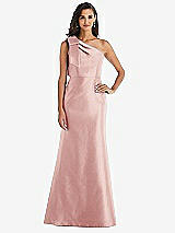 Alt View 1 Thumbnail - Rose Bow One-Shoulder Satin Trumpet Gown