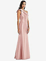Alt View 3 Thumbnail - Rose Bow One-Shoulder Satin Trumpet Gown