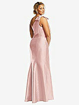 Alt View 6 Thumbnail - Rose Bow One-Shoulder Satin Trumpet Gown