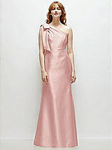 Front View Thumbnail - Rose Bow One-Shoulder Satin Trumpet Gown