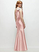 Side View Thumbnail - Rose Bow One-Shoulder Satin Trumpet Gown