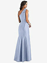 Alt View 2 Thumbnail - Sky Blue Bow One-Shoulder Satin Trumpet Gown